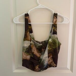 Reformation cropped top blouse 100% silk - renaissance painting fabric size 6!